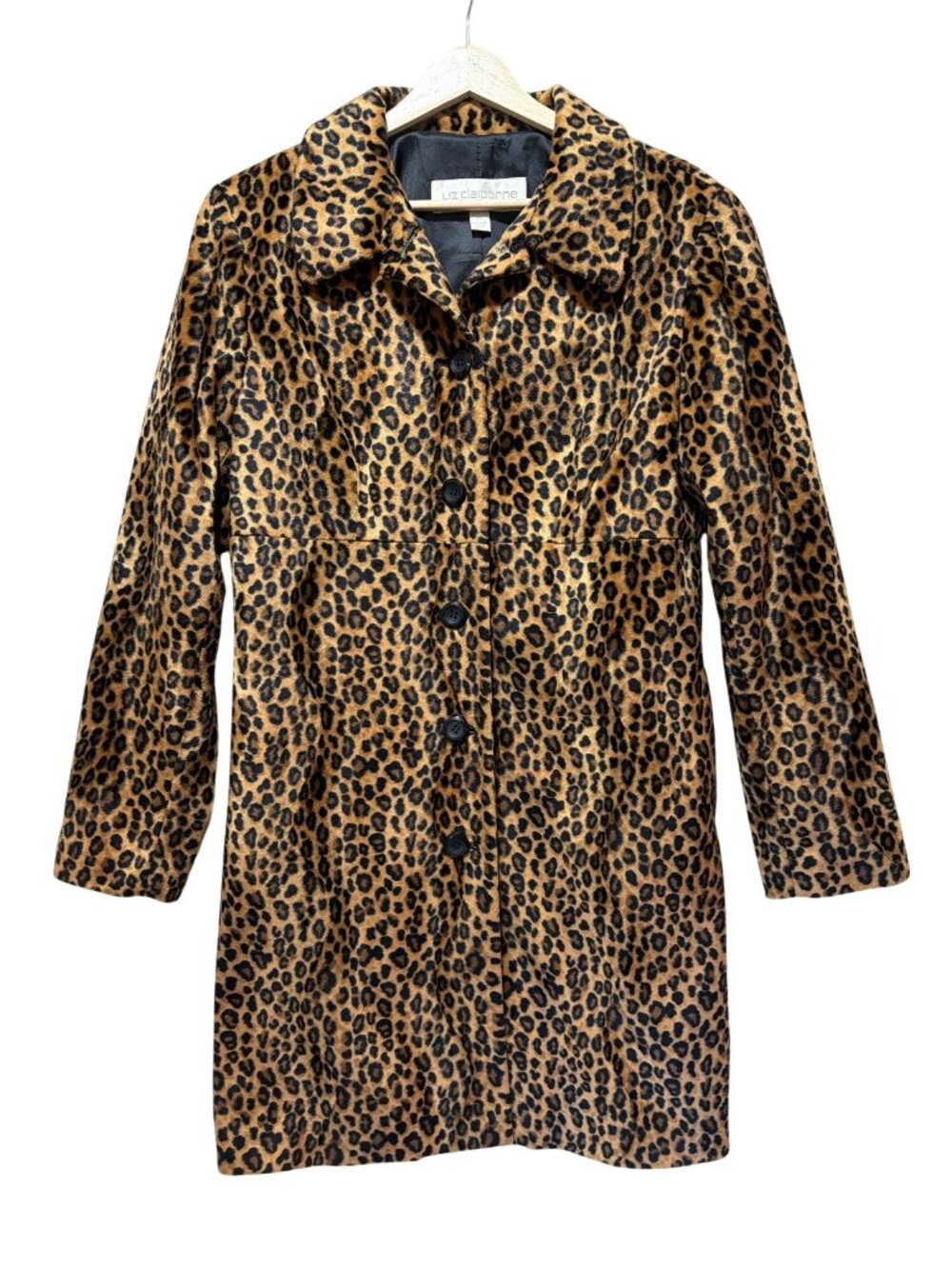 Liz Claiborne Vintage 90's Y2K Leopard Print Button-Up Coat Medium Faux Fur - Picture 2 of 8